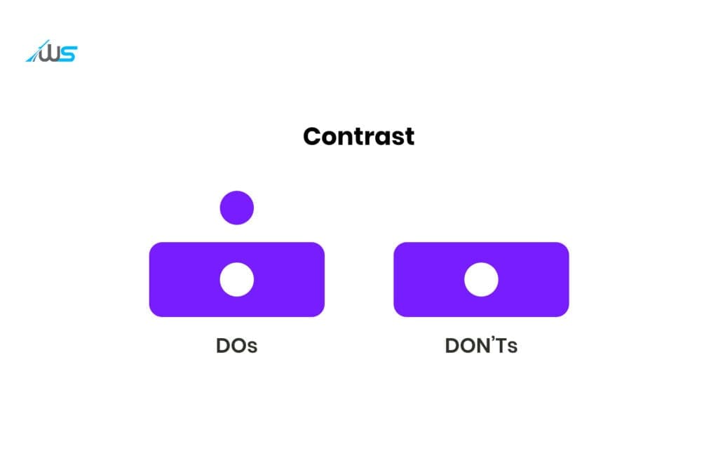 Contrast is the process of arranging juxtaposed elements in a way that their differences are highlighted properly.